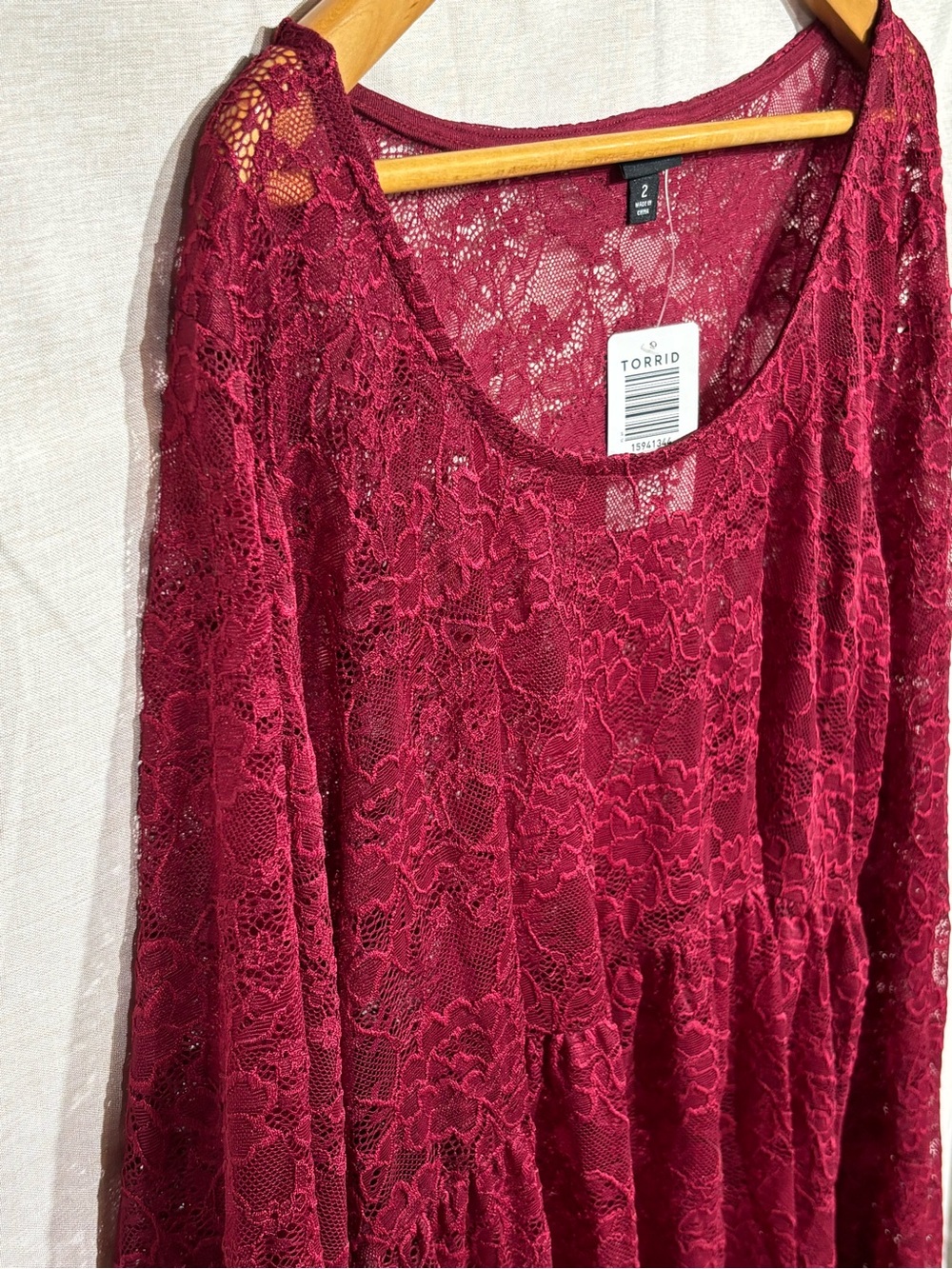 Torrid Rumba Red Stretch Lace Babydoll Top Size 2X - Picture 4 of 6
